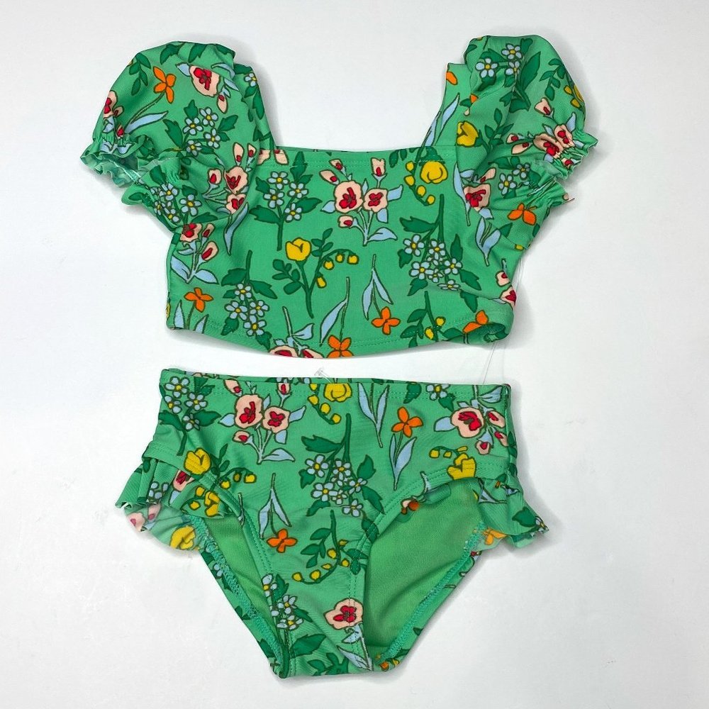 Cat & Jack, NWOT, girl's 18M, green flowered bikini swimsuit.